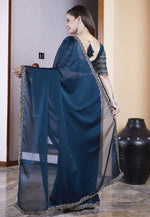 Load image into Gallery viewer, Teal Chiffon Saree With Blouse
