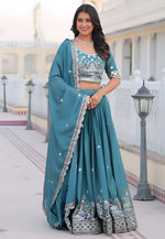 Load image into Gallery viewer, Teal Chinon Circular Lehenga Choli
