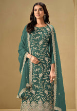 Load image into Gallery viewer, Teal Chinon Embroidered Pakistani Suit
