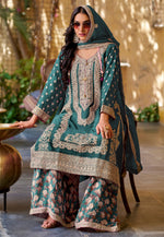 Load image into Gallery viewer, Teal Chinon Pakistani Suit
