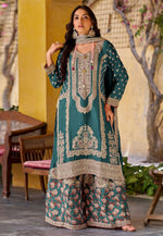 Load image into Gallery viewer, Teal Chinon Pakistani Suit
