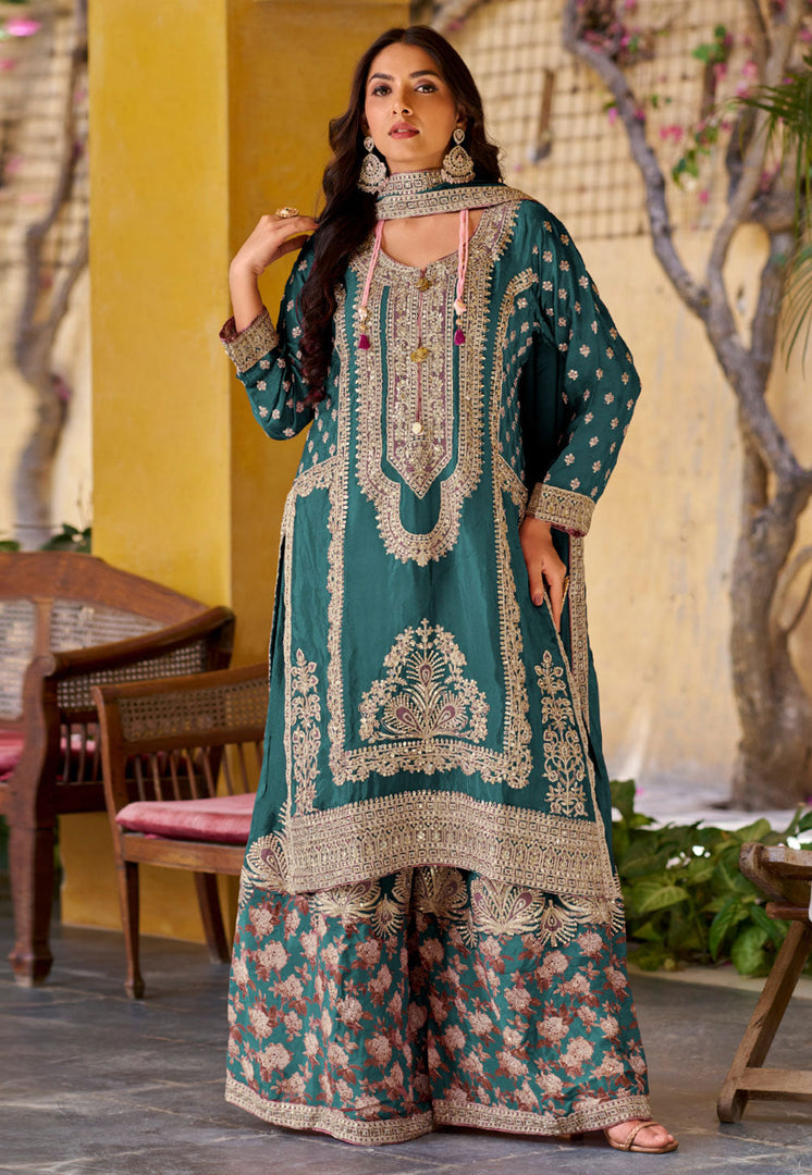 Teal Chinon Pakistani Suit