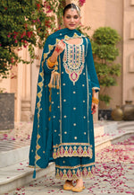 Load image into Gallery viewer, Teal Chinon Palazzo Suit
