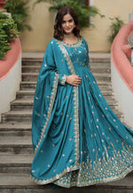 Load image into Gallery viewer, Teal Chinon Readymade Sharara Suit
