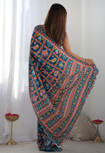 Load image into Gallery viewer, Teal Chinon Saree With Blouse
