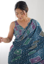 Load image into Gallery viewer, Teal Chinon Saree With Blouse
