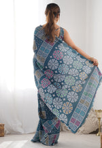 Load image into Gallery viewer, Teal Chinon Saree With Blouse
