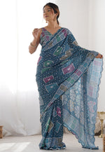 Load image into Gallery viewer, Teal Chinon Saree With Blouse
