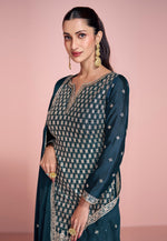 Load image into Gallery viewer, Teal Chinon Sharara Suit
