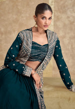 Load image into Gallery viewer, Teal Chinon Silk Indo Western Lehenga Choli

