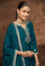 Load image into Gallery viewer, Teal Chinon Silk Palazzo Suit
