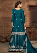 Load image into Gallery viewer, Teal Chinon Silk Palazzo Suit
