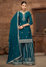 Load image into Gallery viewer, Teal Chinon Silk Palazzo Suit
