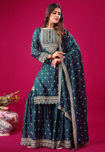Load image into Gallery viewer, Teal Chinon Silk Readymade Gharara Suit
