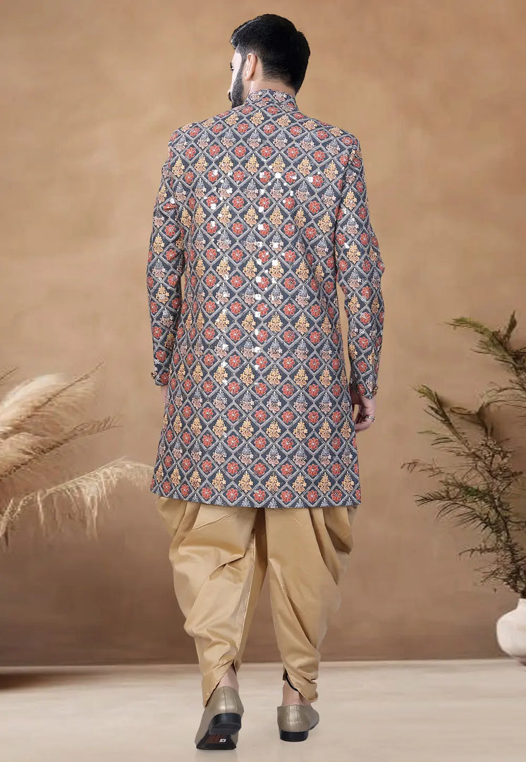 Teal Cotton Indo Western Suit