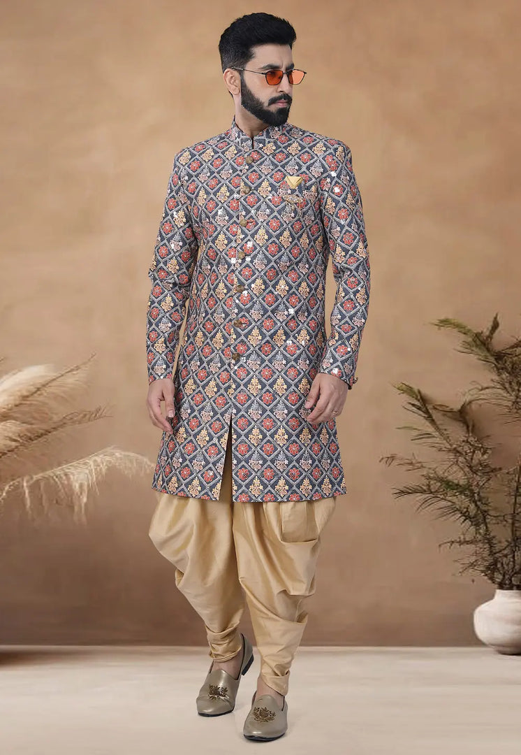 Teal Cotton Indo Western Suit