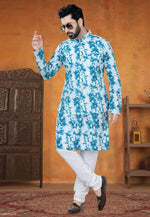 Load image into Gallery viewer, Teal Cotton Kurta Pajama With Jacket
