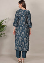 Load image into Gallery viewer, Teal Cotton Kurta Set With Pant
