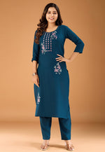 Load image into Gallery viewer, Teal Cotton Kurta Set With Pant
