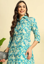 Load image into Gallery viewer, Teal Cotton Kurta Set With Pent
