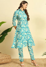Load image into Gallery viewer, Teal Cotton Kurta Set With Pent
