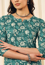 Load image into Gallery viewer, Teal Cotton Printed Co-Ords Set
