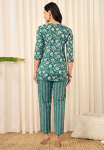 Load image into Gallery viewer, Teal Cotton Printed Co-Ords Set
