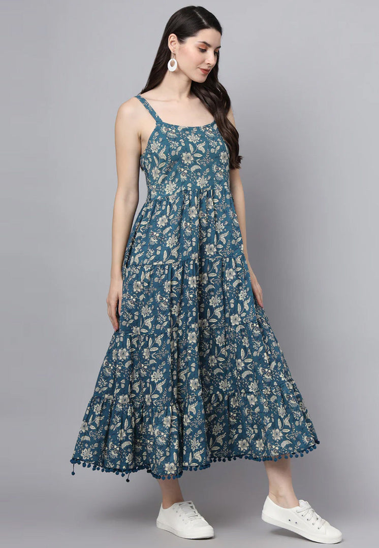 Teal Cotton Printed Gown