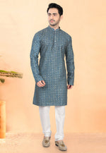 Load image into Gallery viewer, Teal Cotton Rayon Kurta Pajama
