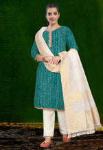 Load image into Gallery viewer, Teal Cotton Readymade Pakistani Suit
