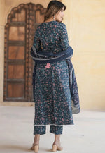 Load image into Gallery viewer, Teal Cotton Readymade Pant Style Suit
