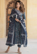 Load image into Gallery viewer, Teal Cotton Readymade Pant Style Suit

