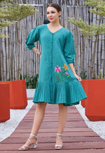 Load image into Gallery viewer, Teal Cotton Short Kurti for Women

