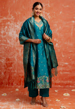 Load image into Gallery viewer, Teal Cotton Silk Readymade Pakistani Suit
