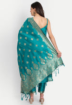 Load image into Gallery viewer, Teal Cotton Silk Readymade Pant Style Suit
