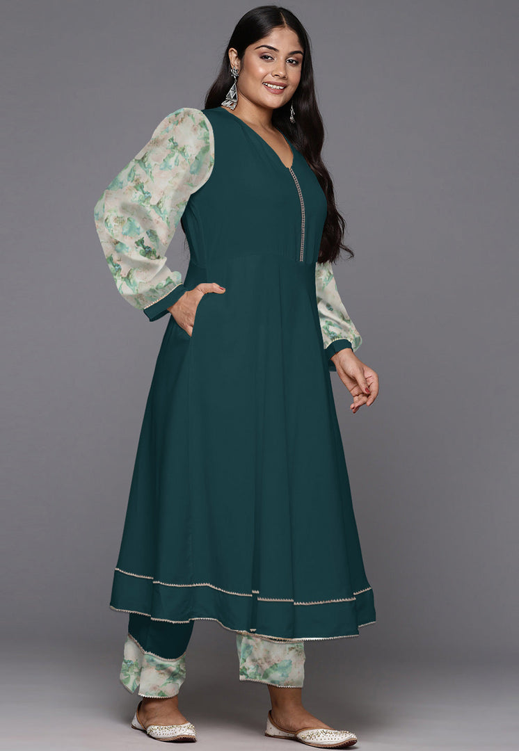 Teal Crepe Readymade Anarkali Suit