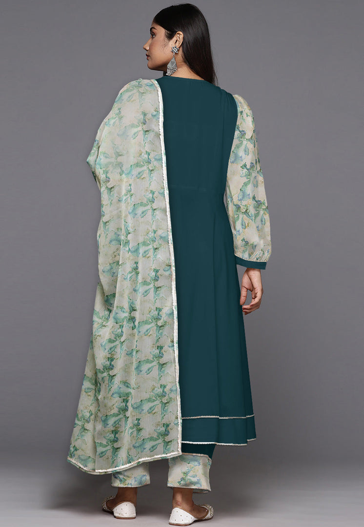 Teal Crepe Readymade Anarkali Suit
