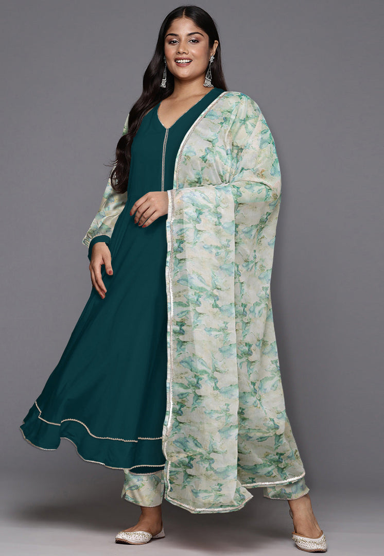 Teal Crepe Readymade Anarkali Suit