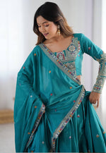 Load image into Gallery viewer, Teal Crepe Silk Navratri Chaniya Choli
