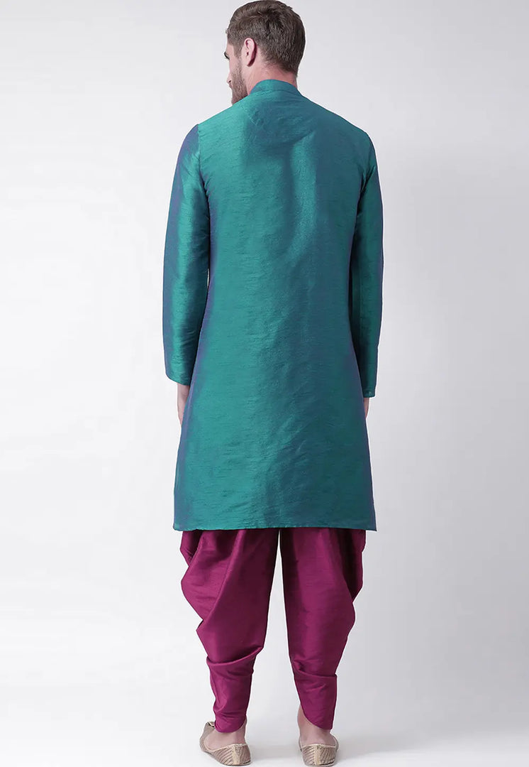 Teal Dupion Silk Dhoti Kurta