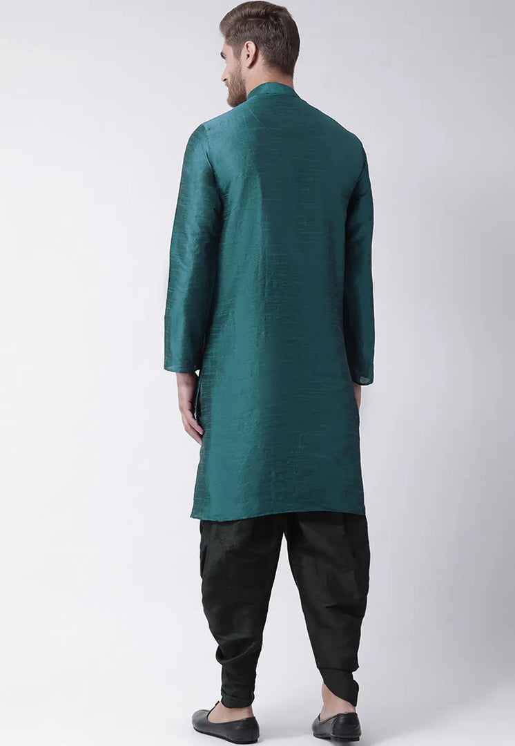 Teal Dupion Silk Dhoti Kurta
