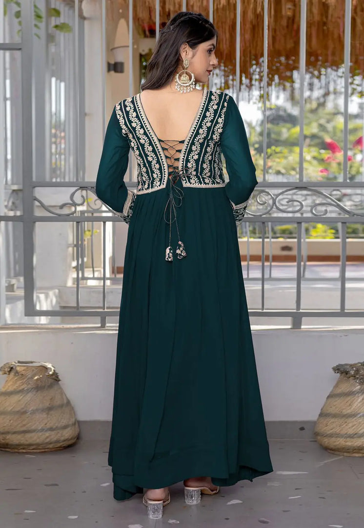 Teal Faux Georgette Gown
