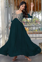 Load image into Gallery viewer, Teal Faux Georgette Gown
