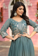 Load image into Gallery viewer, Teal Faux Georgette Gown
