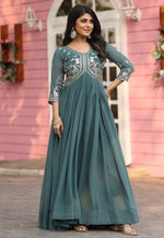 Load image into Gallery viewer, Teal Faux Georgette Gown
