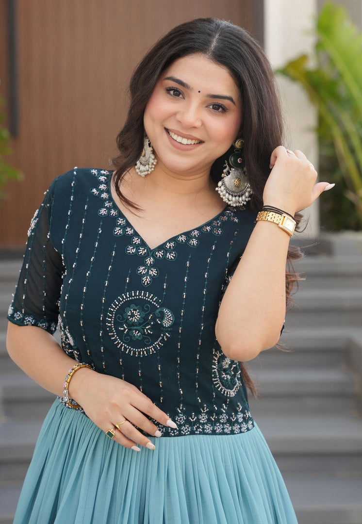 Teal Faux Georgette Gown