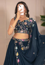 Load image into Gallery viewer, Teal Faux Georgette Lehenga Choli
