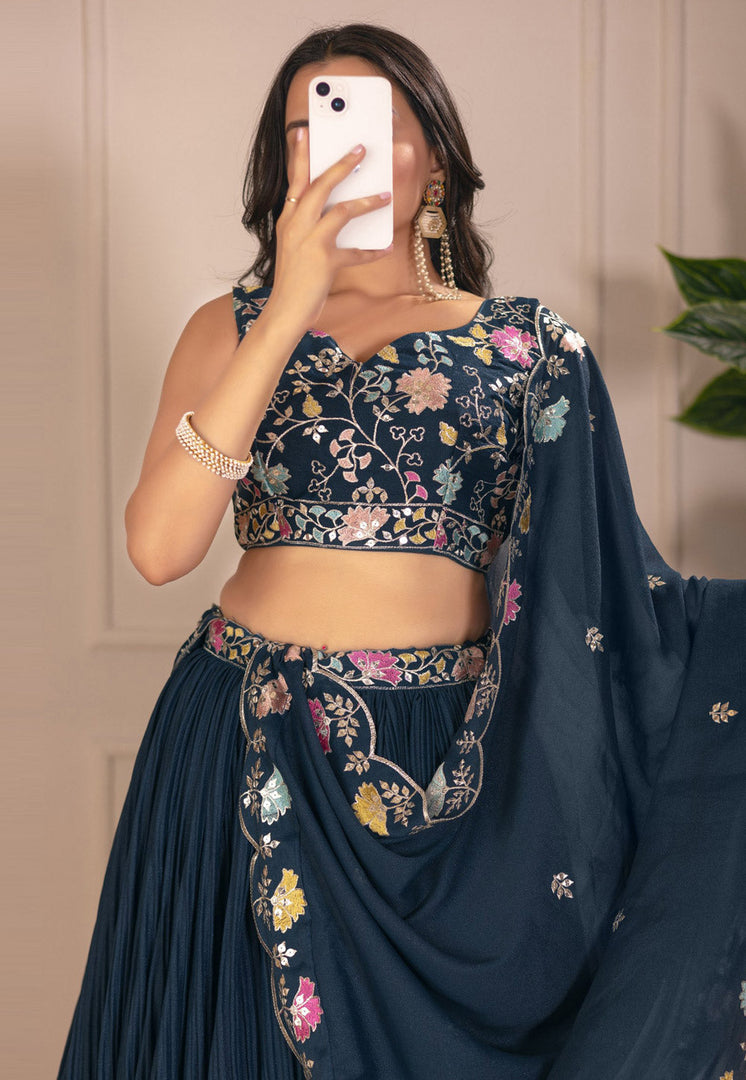 Teal Faux Georgette Lehenga Choli