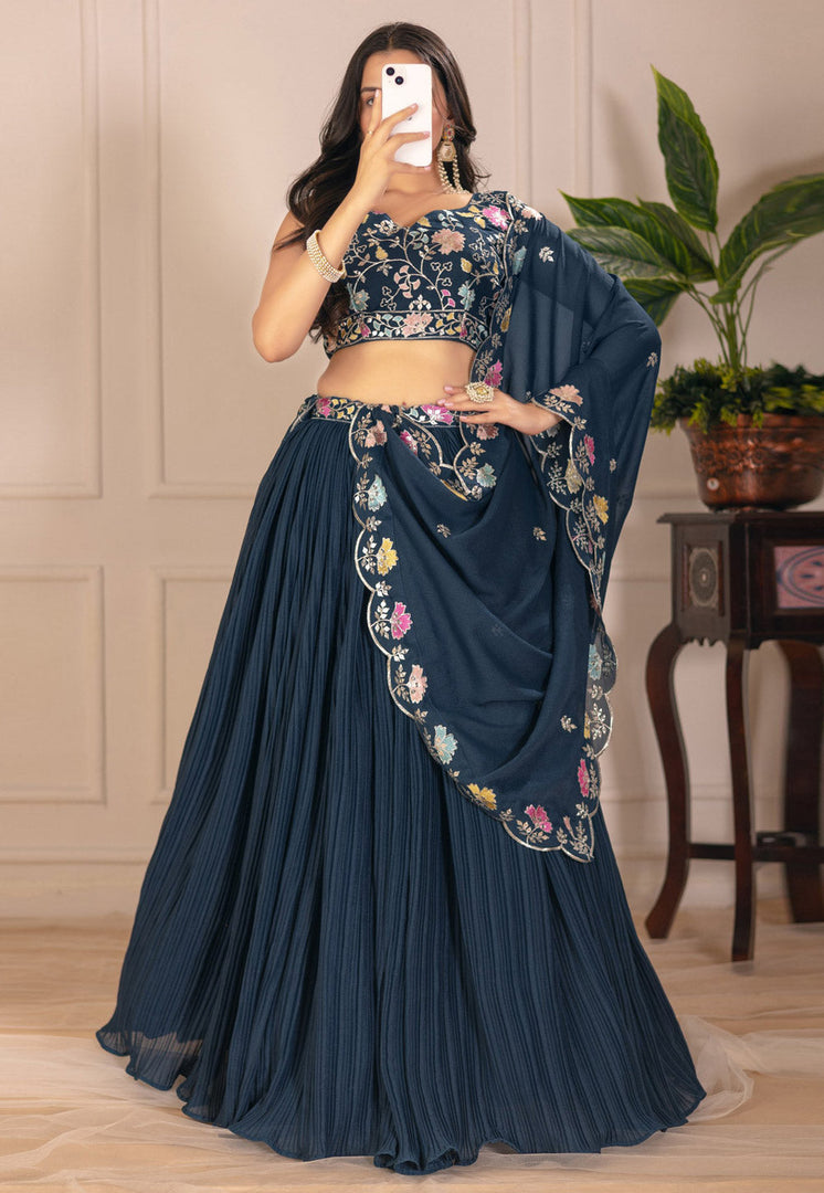 Teal Faux Georgette Lehenga Choli