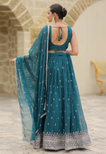 Load image into Gallery viewer, Teal Faux Georgette Lehenga Choli
